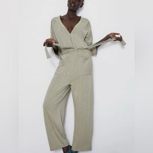 Zara Ribbed Khaki Jumpsuit